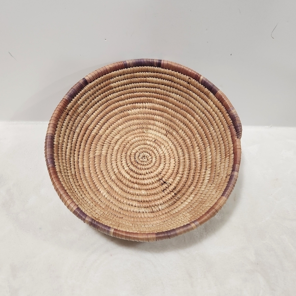 Boho Natural Woven Coiled Reed Grass Handmade Wall Art Decor And Basket - Picture 1 of 11